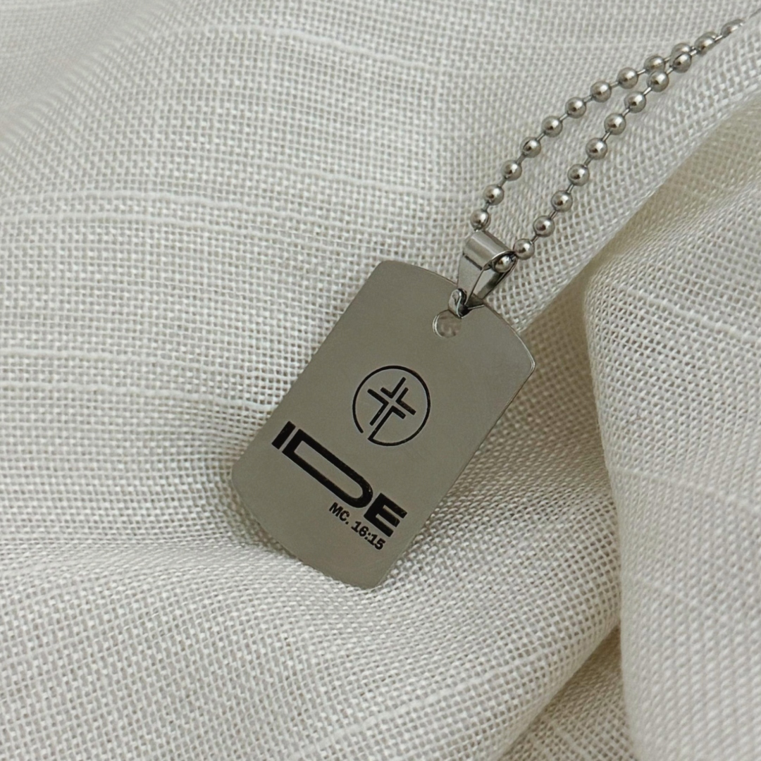COLAR PERSONALIZADO IDE PLAQUINHA EXÉRCITO RETANGULAR 20X30MM. 60CM DE COMPRIMENTO. AÇO INOX.