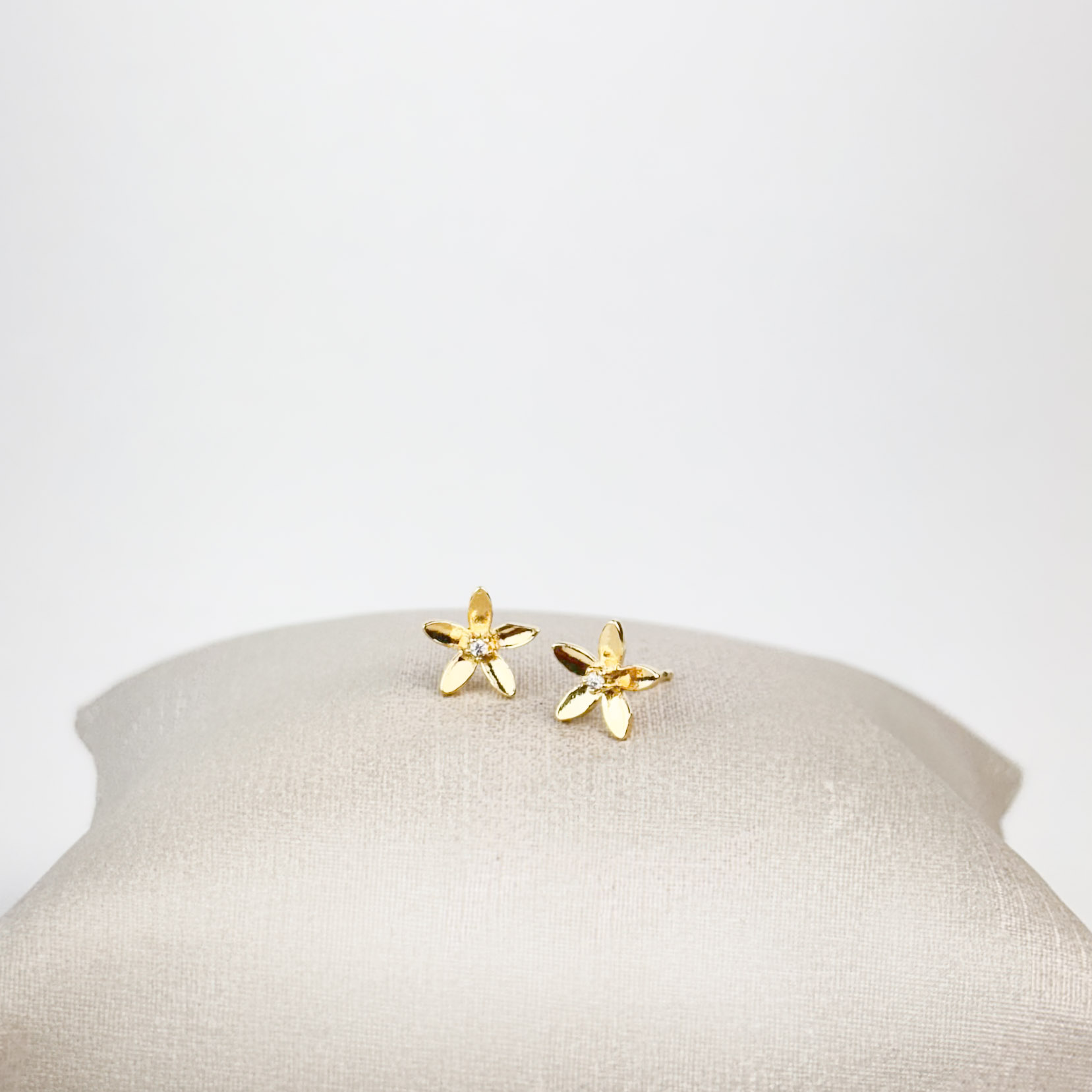 Brinco Flor Margarida Ponto de Luz em Zircônias Folheado a Ouro 18k