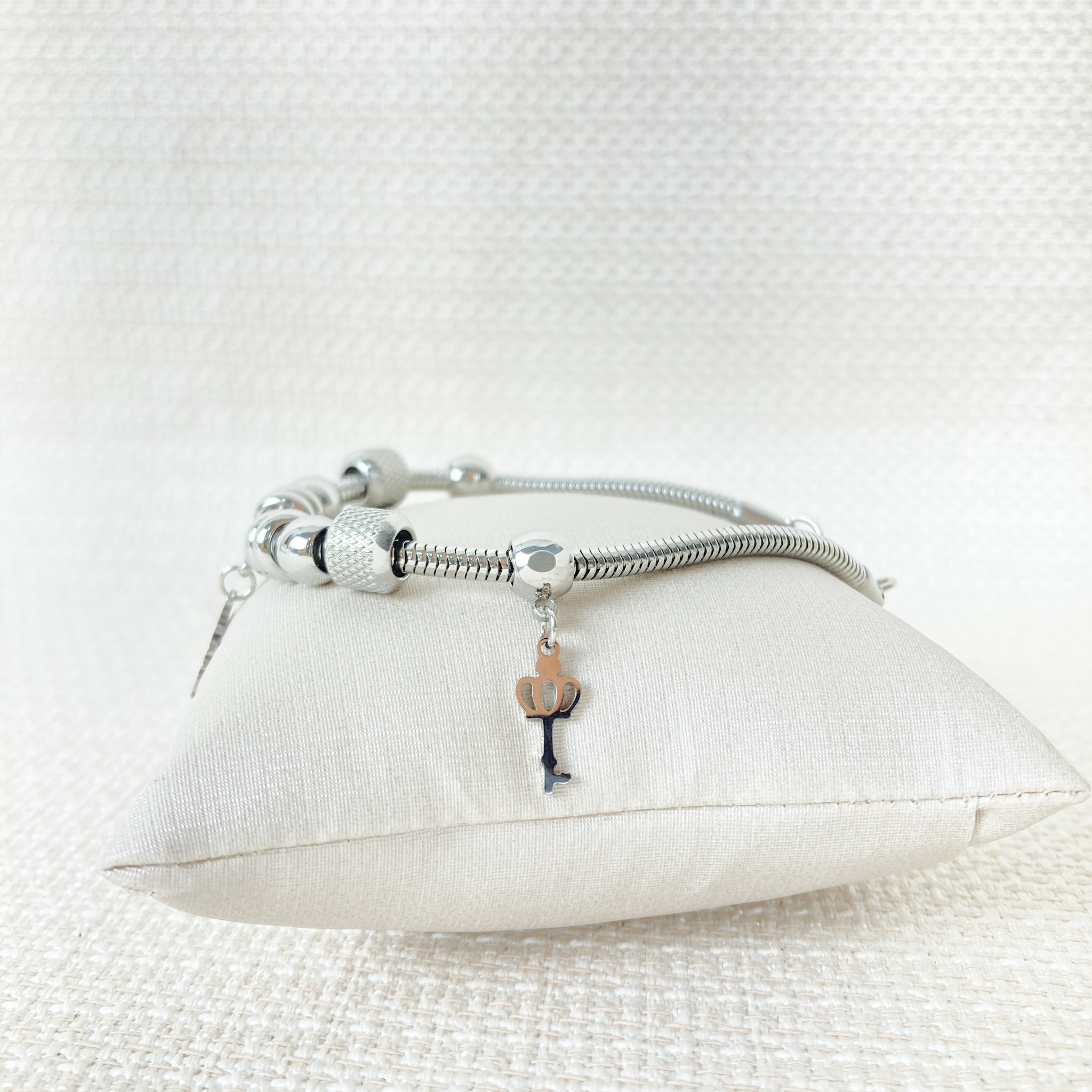 Pulseira Berloques You/Árvore/Chave em Aço Inox Prateado