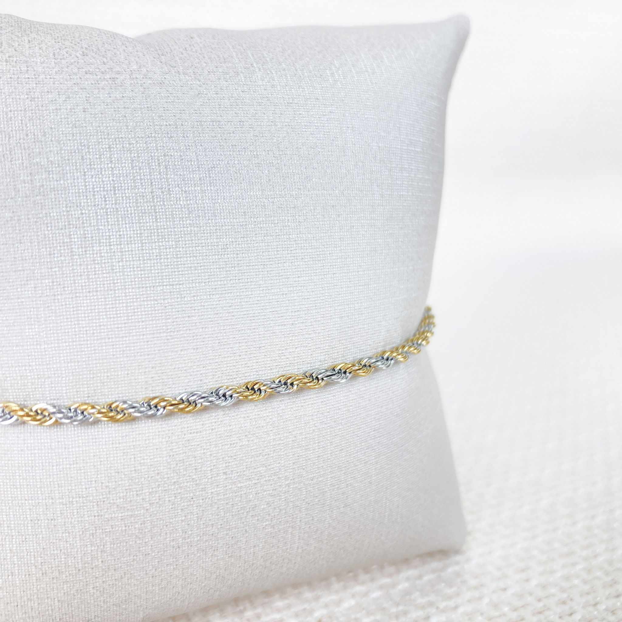 Pulseira Cordão Baiano 2mm em Aço Inox Prateado e Dourado