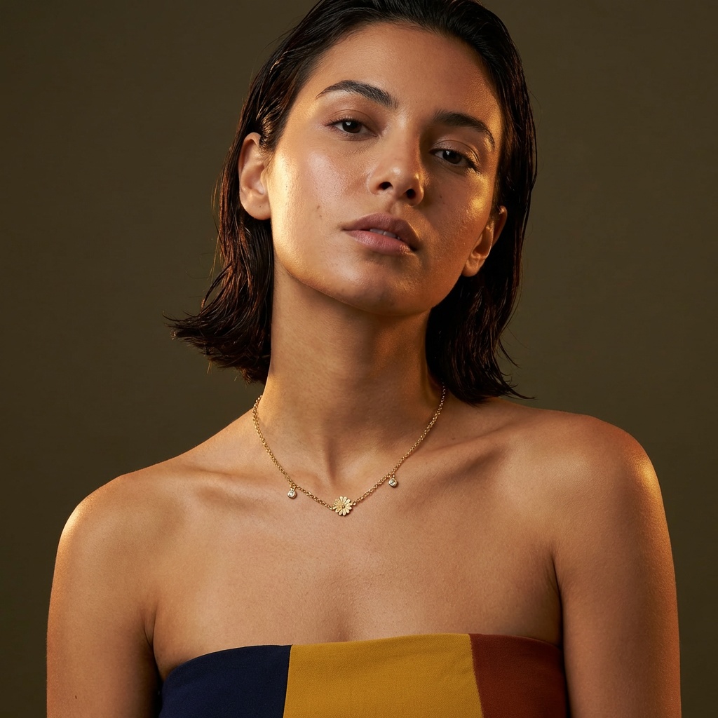 Choker Com Pingente Flor e dois Pontos de Luz Folheado a Ouro 18K