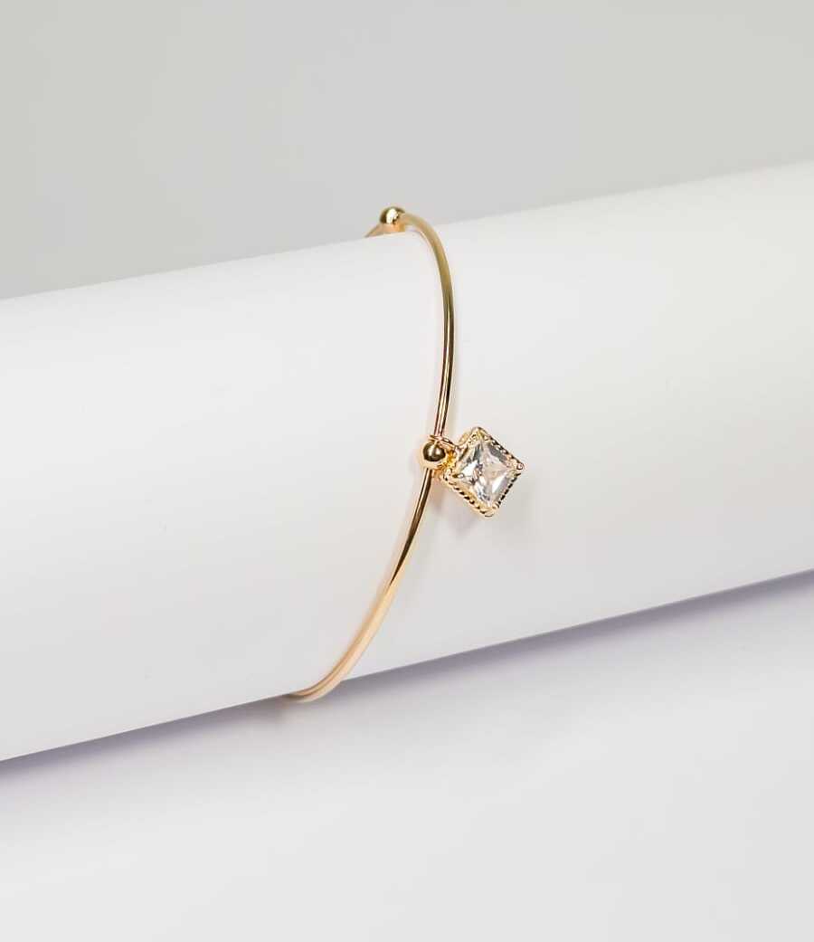 Bracelete com pingente de cristal quadrado banhado a ouro 18k