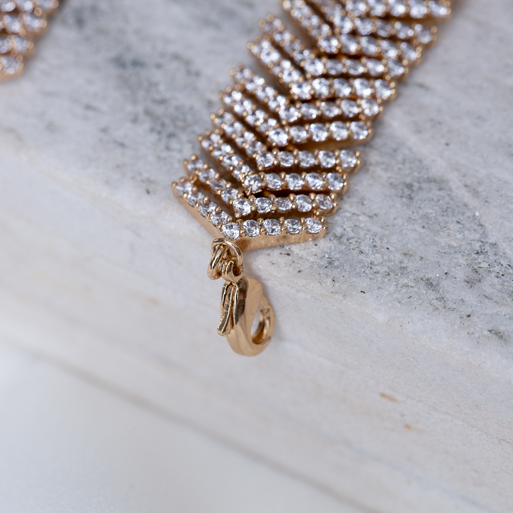 CONJUNTO BRINCO E PULSEIRA CRAVEJADOS COM ZIRCÔNIAS CRISTAIS BANHO OURO 18K