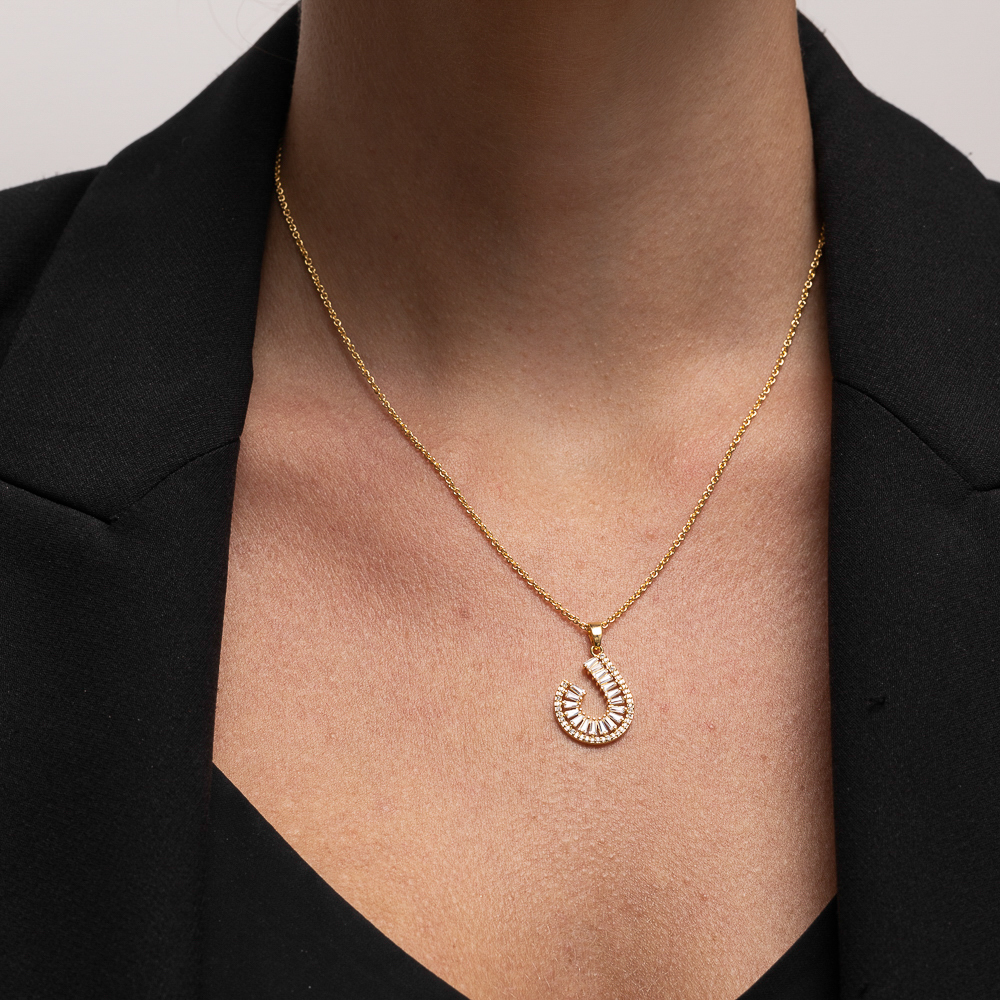 COLAR COM ZIRCÔNIAS NAVETE CRISTAIS BANHO OURO 18K