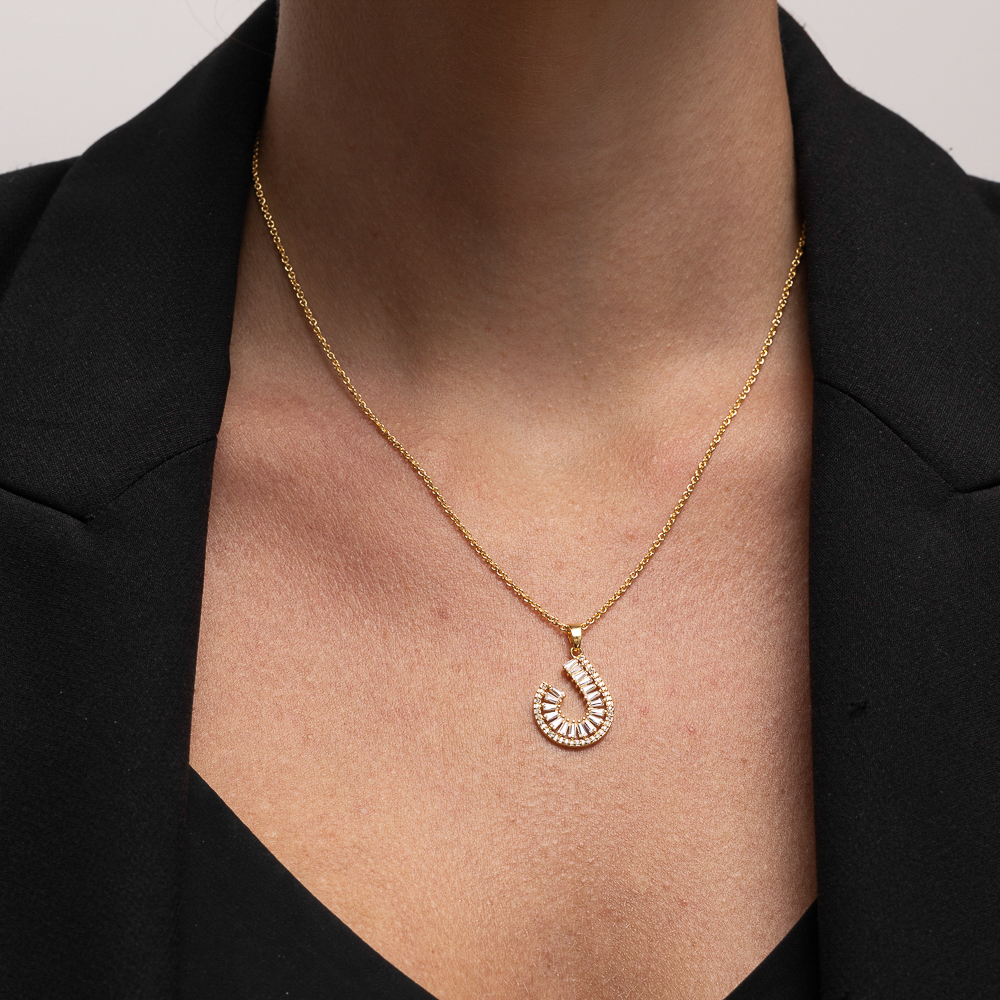 COLAR COM ZIRCÔNIAS NAVETE CRISTAIS BANHO OURO 18K