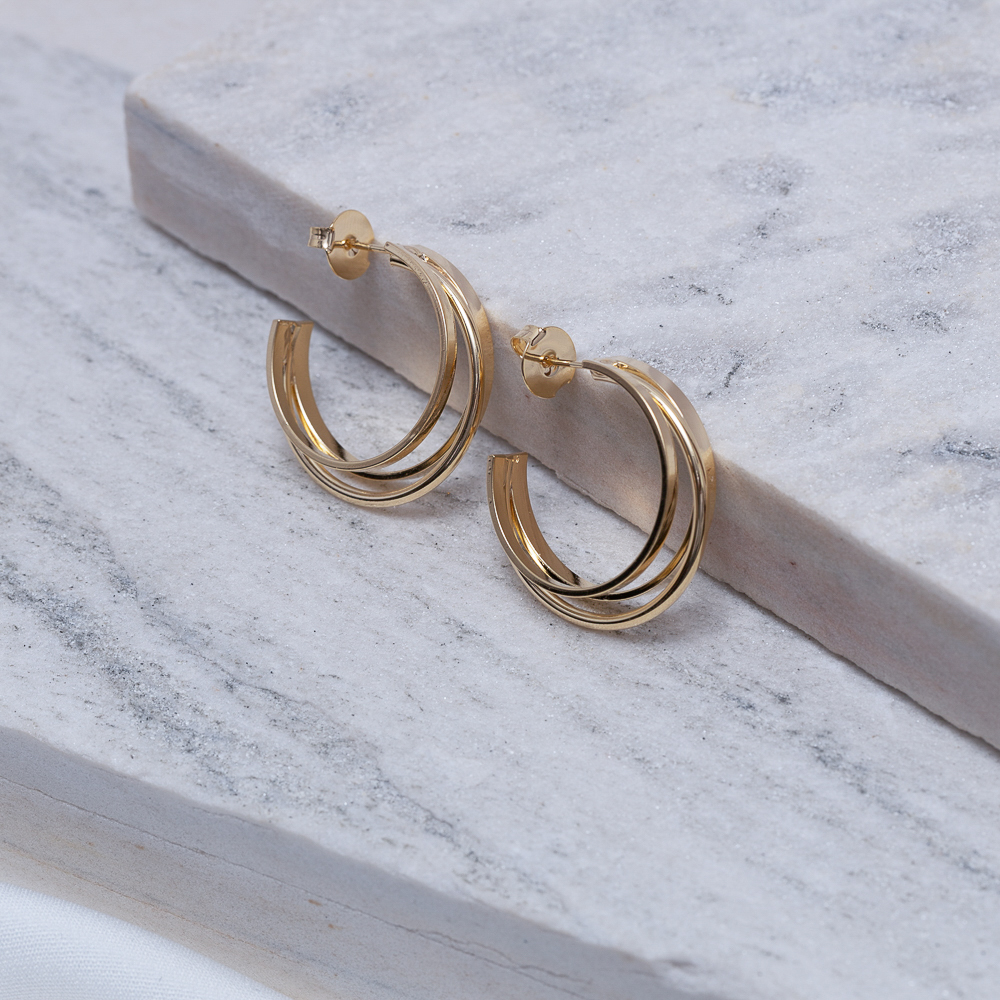 BRINCO ARGOLA TRIPLA LISA BANHO OURO 18K