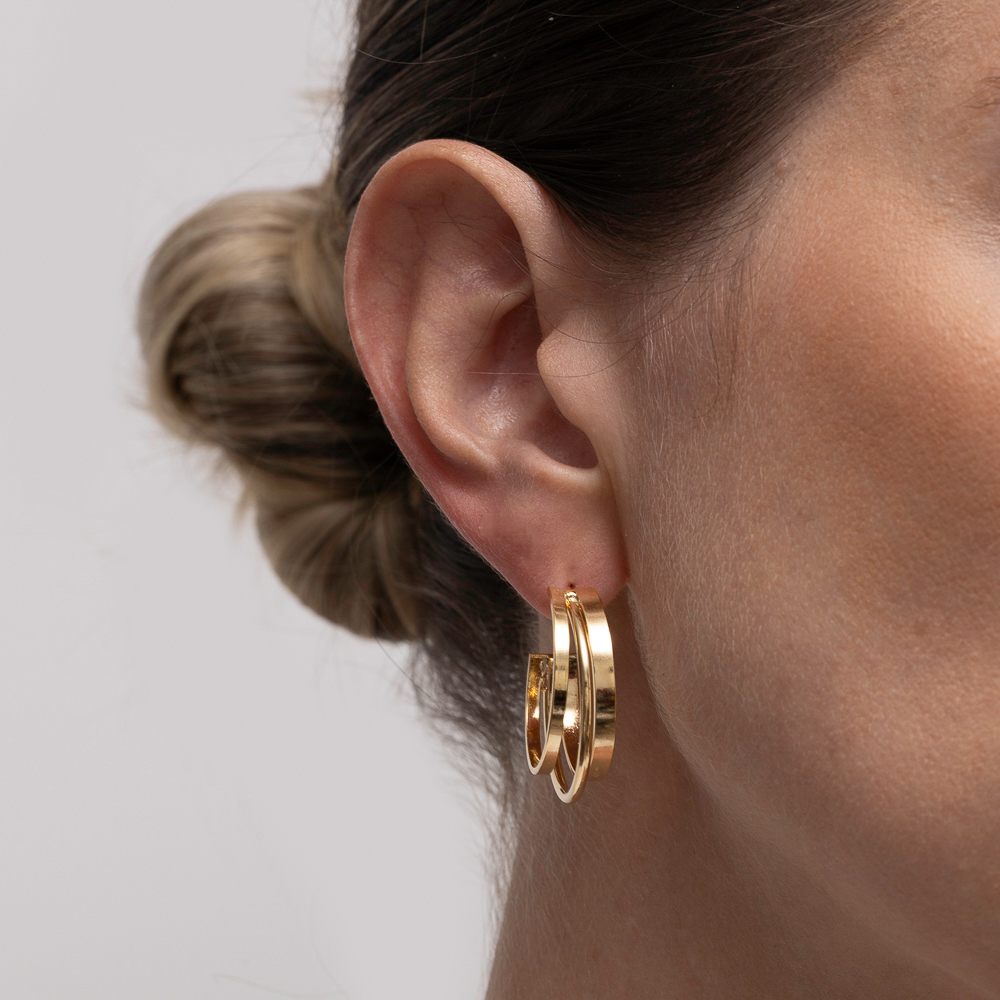 BRINCO ARGOLA TRIPLA LISA BANHO OURO 18K BRINCO ARGOLA TRIPLA LISA BANHO OURO 18K