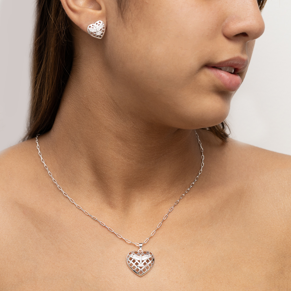 CONJUNTO CORAÇÃO ESPÍRITO SANTO BANHO PRATA