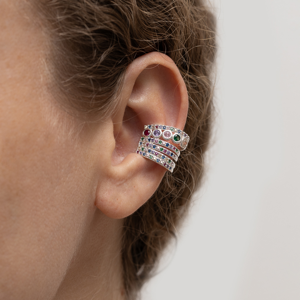 BRINCO FAKE COM ZIRCÔNIAS COLORIDAS BANHO PRATA BRINCO FAKE COM ZIRCÔNIAS COLORIDAS BANHO PRATA