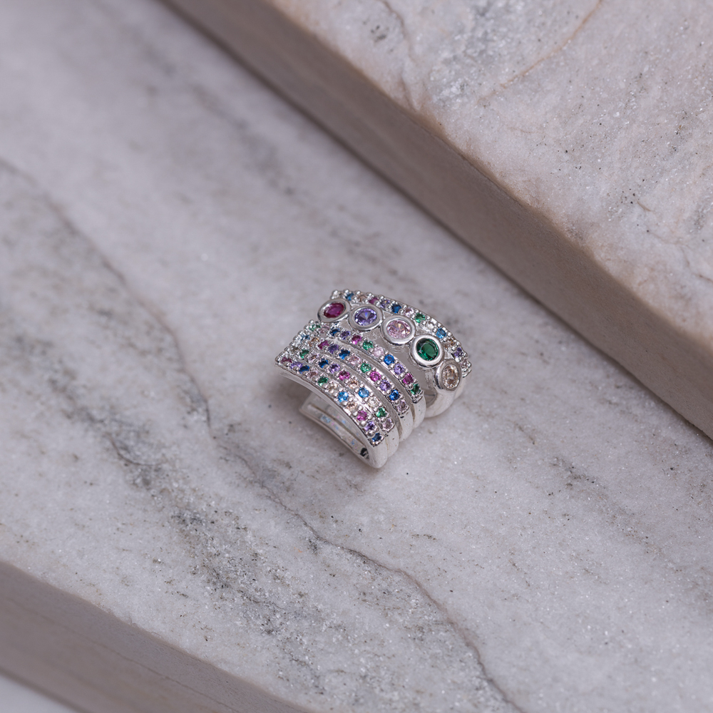 BRINCO FAKE COM ZIRCÔNIAS COLORIDAS BANHO PRATA BRINCO FAKE COM ZIRCÔNIAS COLORIDAS BANHO PRATA