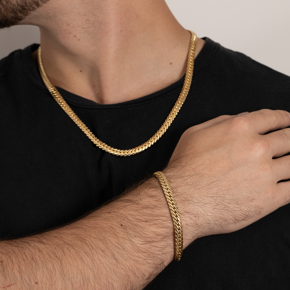 PULSEIRA MASCULINA GRUMET POLIDA BANHO OURO 18K