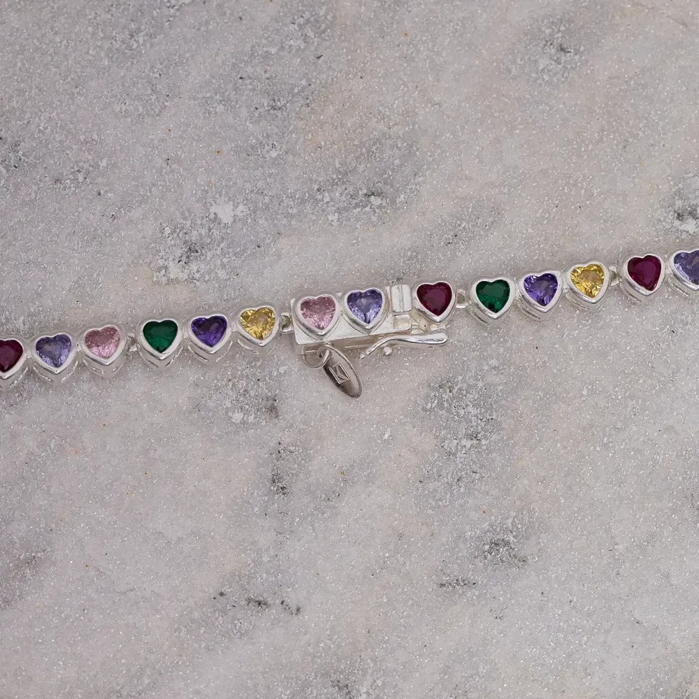 COLAR RIVIERA CORAÇÃO COM ZIRCÔNIAS COLORIDAS BANHO PRATA