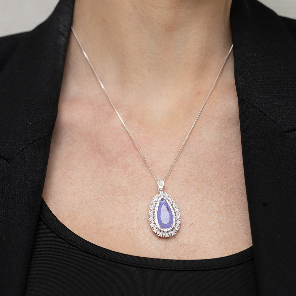COLAR GOTA COM ZIRCÔNIAS E PEDRA ROXA M BANHO PRATA COLAR GOTA COM ZIRCÔNIAS E PEDRA ROXA M BANHO PRATA