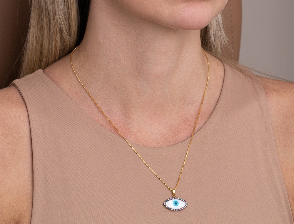 CONJUNTO OLHO GREGO ZIRCÔNIA COLORIDAS BANHO OURO 18K