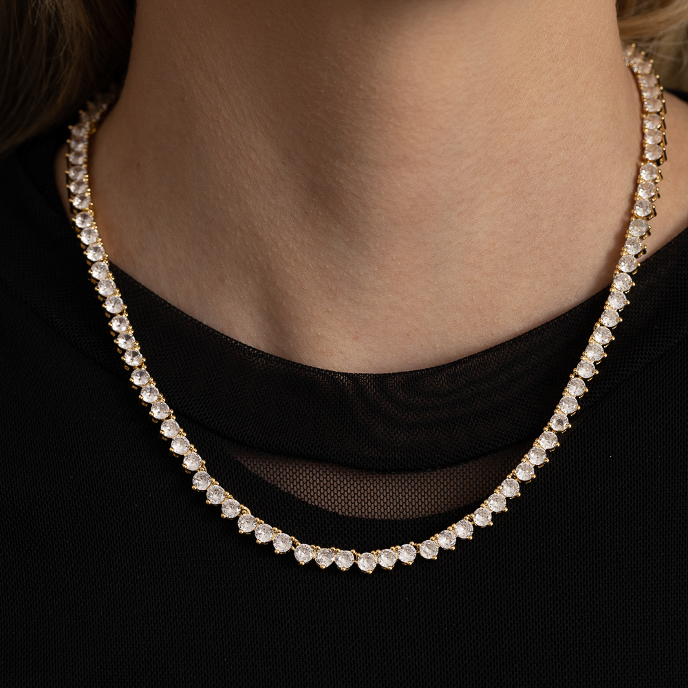 COLAR RIVIERA COM ZIRCÔNIAS REDONDAS CRISTAIS BANHO OURO 18K