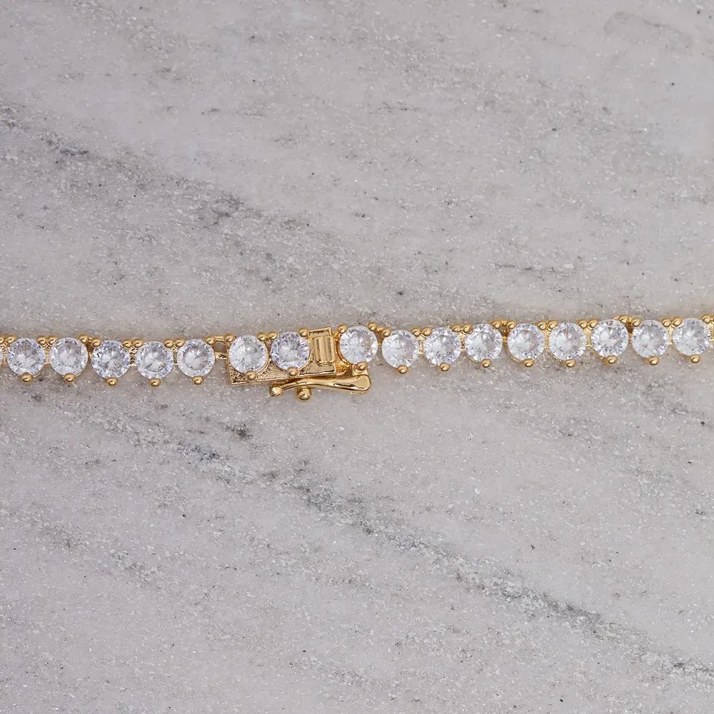 COLAR RIVIERA COM ZIRCÔNIAS REDONDAS CRISTAIS BANHO OURO 18K