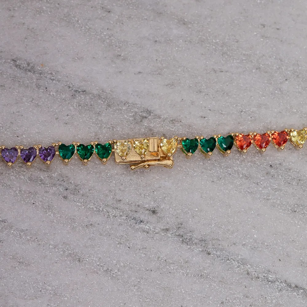 COLAR RIVIERA CORAÇÃO COM ZIRCÔNIAS COLORIDAS BANHO OURO 18K