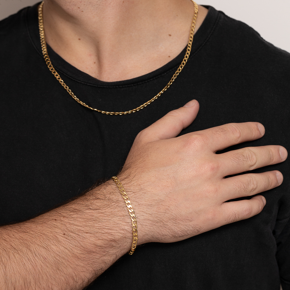 PULSEIRA MASCULINA ELOS GRUMET 4MM BANHO OURO 18K PULSEIRA MASCULINA ELOS GRUMET 4MM BANHO OURO 18K