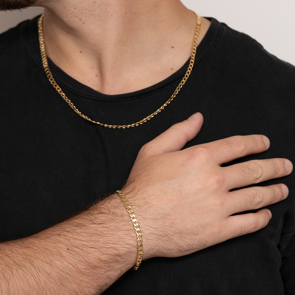 PULSEIRA MASCULINA ELOS GRUMET 4MM BANHO OURO 18K