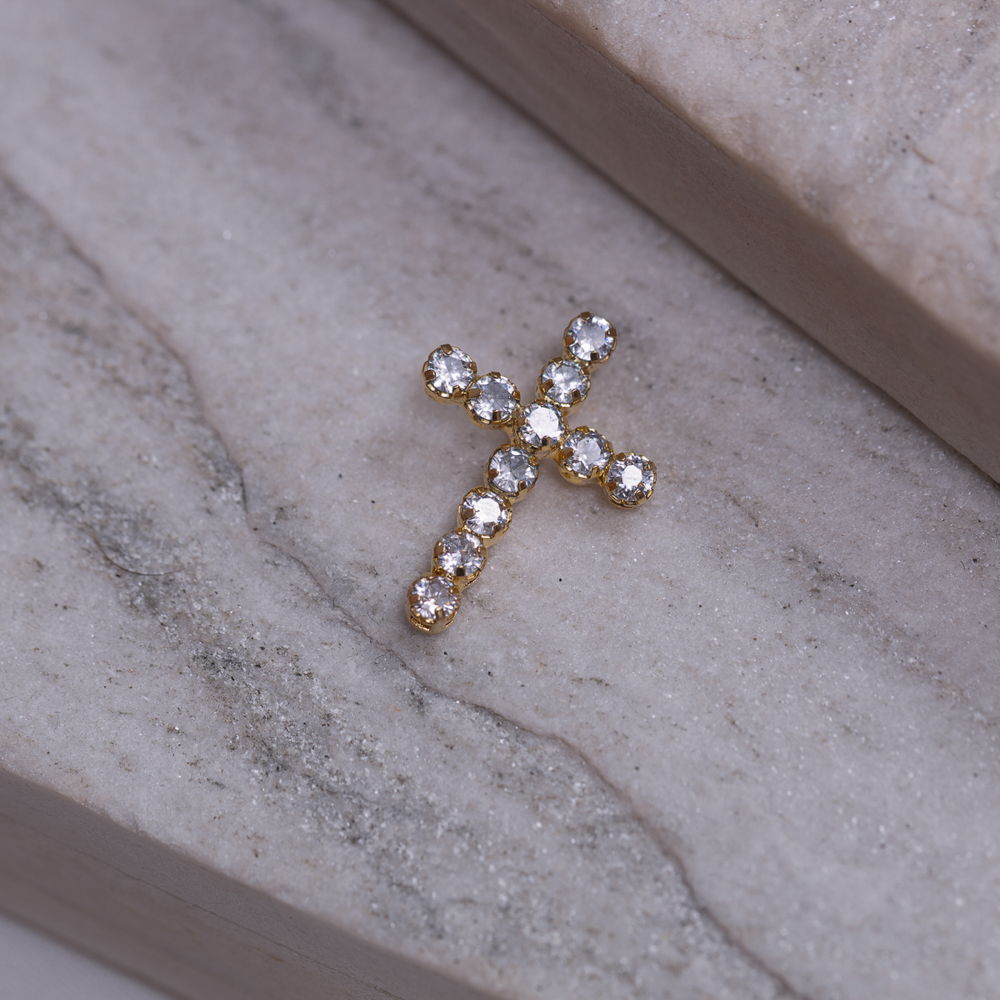 PINGENTE CRUZ P COM ZIRCÔNIAS CRISTAIS BANHO OURO 18K