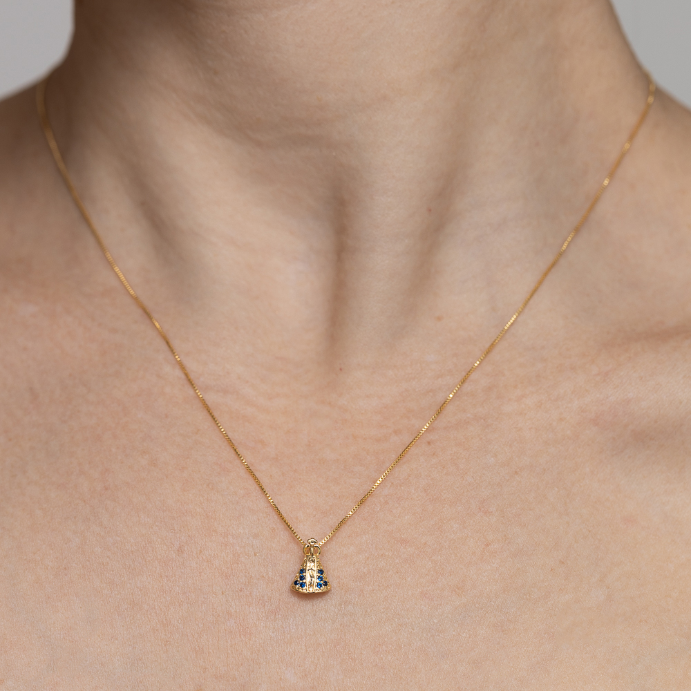 COLAR NOSSA SENHORA PP MANTO AZUL BANHO OURO 18K