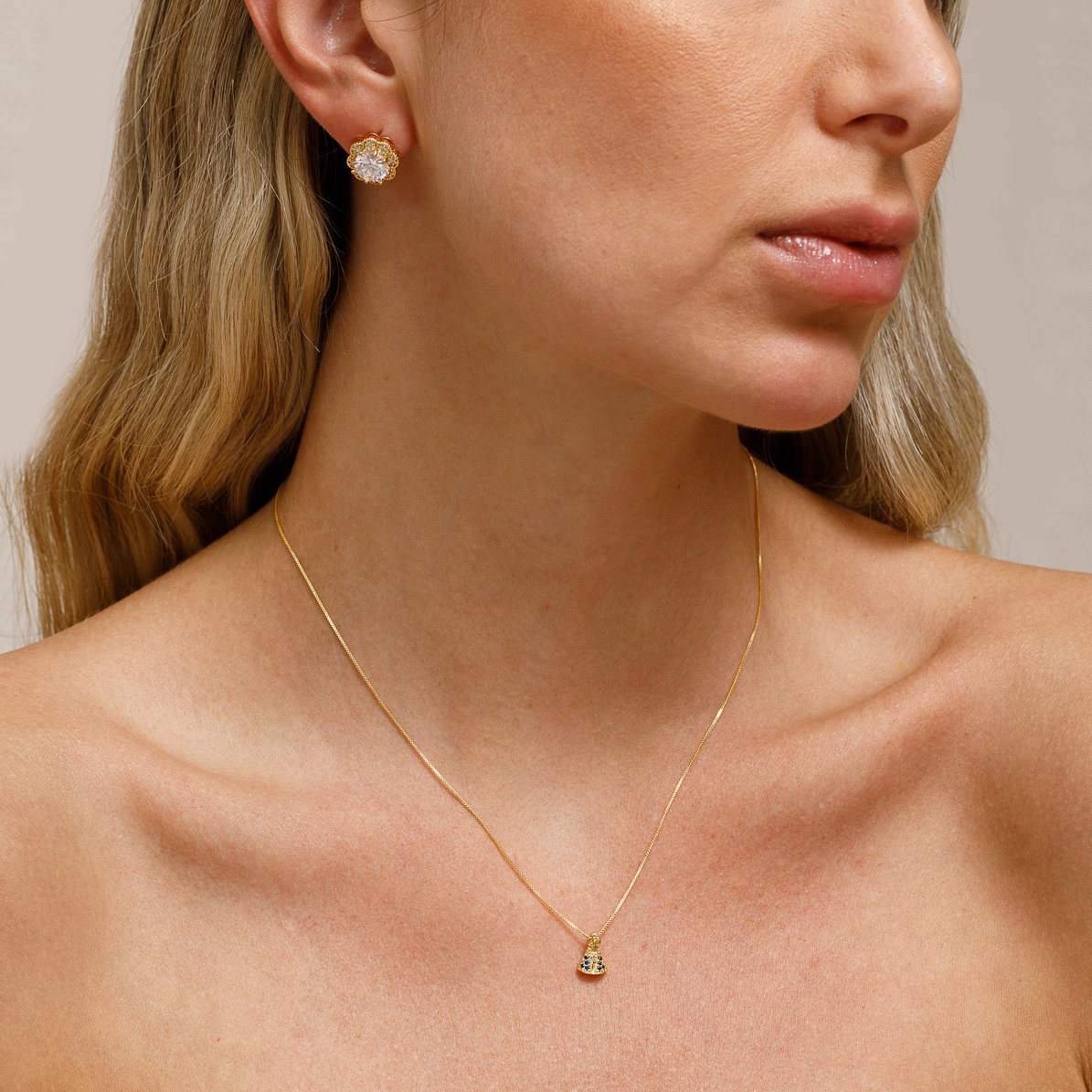 COLAR NOSSA SENHORA PP MANTO AZUL BANHO OURO 18K