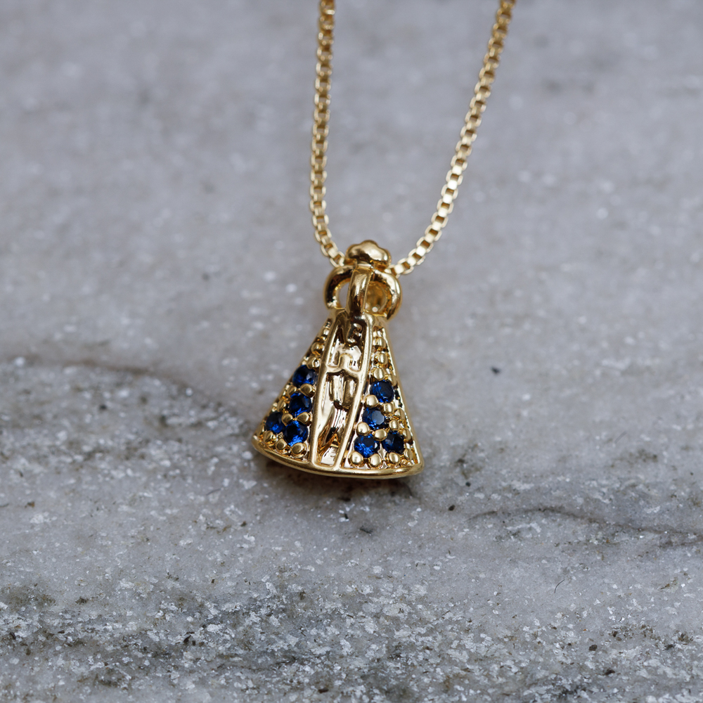 COLAR NOSSA SENHORA PP MANTO AZUL BANHO OURO 18K