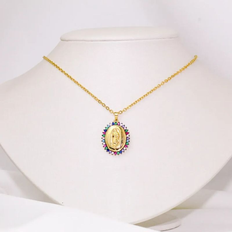 COLAR RELIGIOSO COM ZIRCÔNIA COLORIDO BANHO OURO 18K