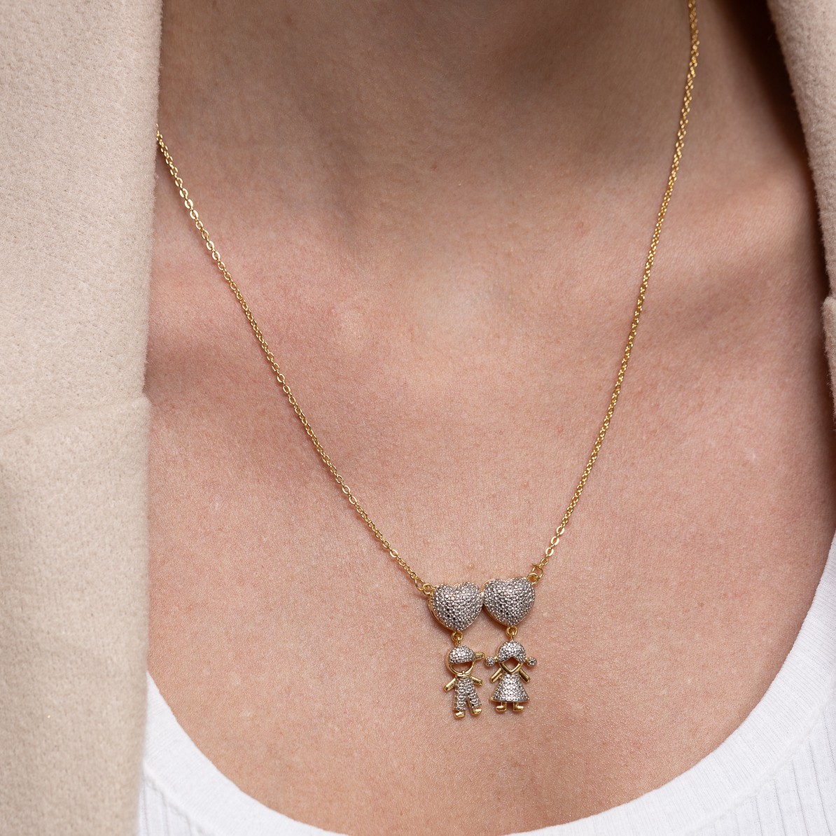 COLAR FILHOS CASAL COM CANETA RÓDIO BRANCO EM BANHO OURO 18K COLAR FILHOS CASAL COM CANETA RÓDIO BRANCO EM BANHO OURO 18K