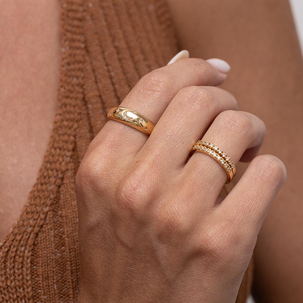 ANEL COM ESTRELAS E LUA CRISTAL BANHO OURO 18K ANEL COM ESTRELAS E LUA CRISTAL BANHO OURO 18K