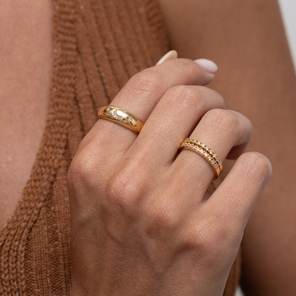 ANEL COM ESTRELAS E LUA CRISTAL BANHO OURO 18K ANEL COM ESTRELAS E LUA CRISTAL BANHO OURO 18K