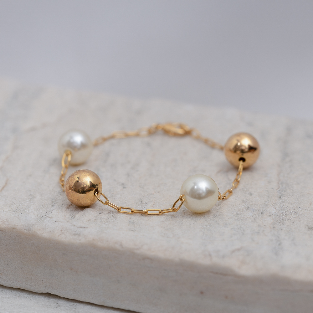 PULSEIRA BOLINHA M LISA E PÉROLA BANHO OURO 18K // 99107352