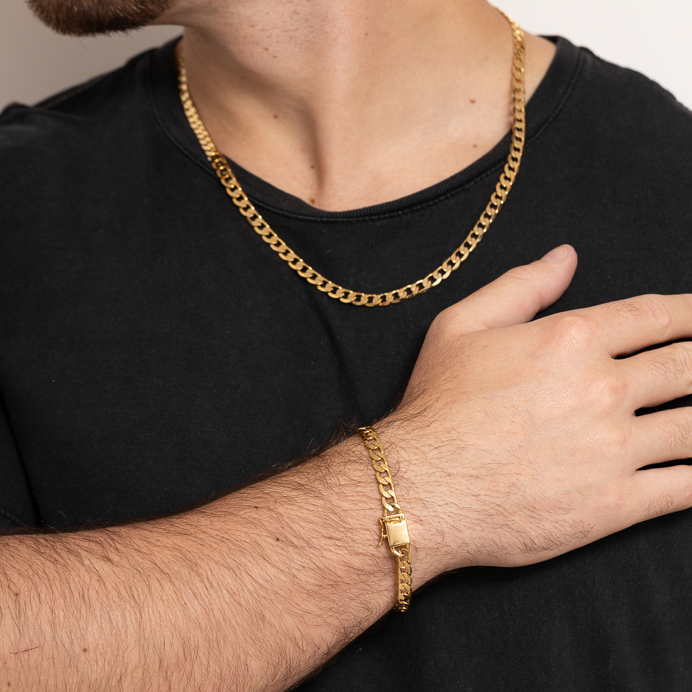 CORRENTE MASCULINA ELOS GRUMET FECHO GAVETA BANHO OURO 18K