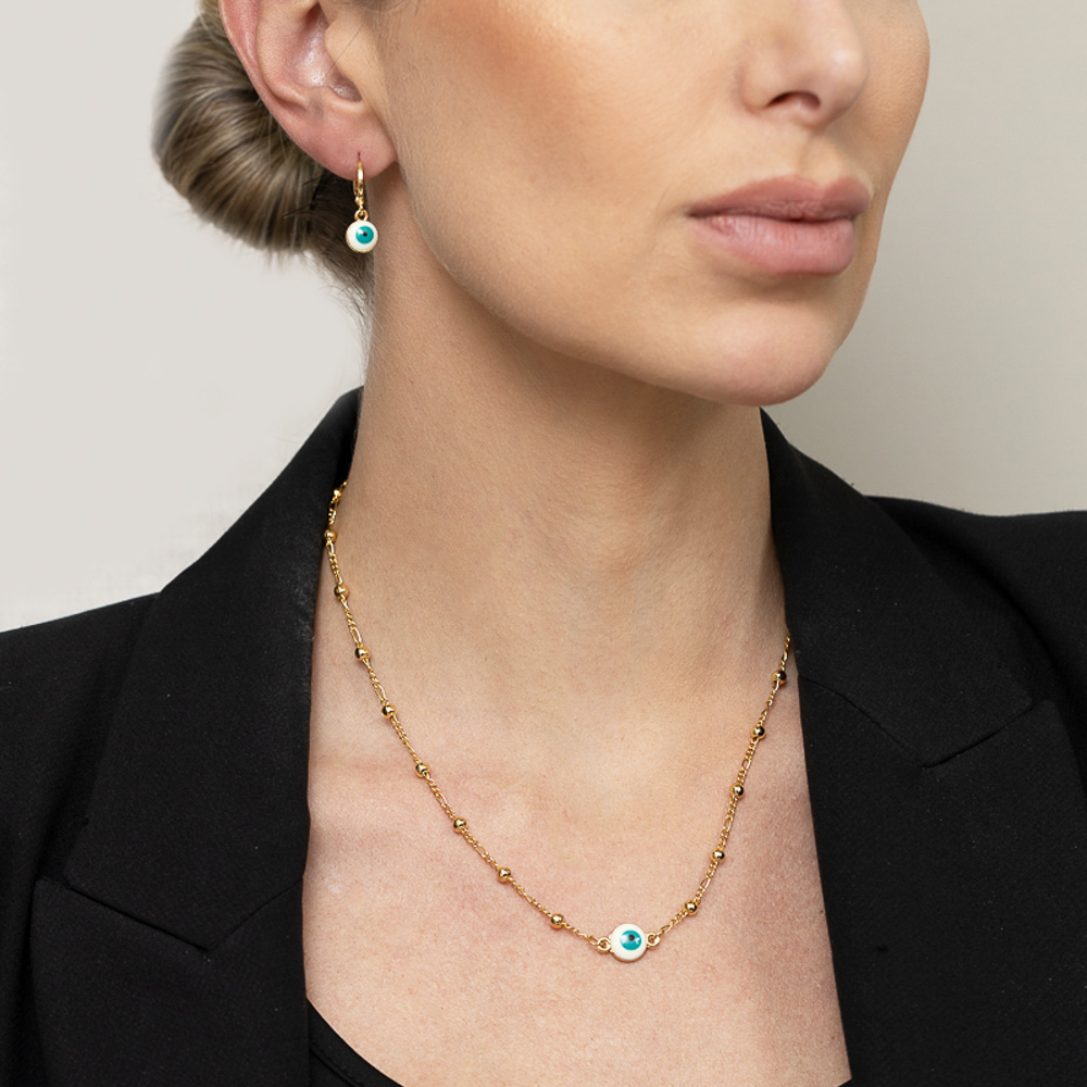 CONJUNTO OLHO GREGO BANHO OURO 18K CONJUNTO OLHO GREGO BANHO OURO 18K