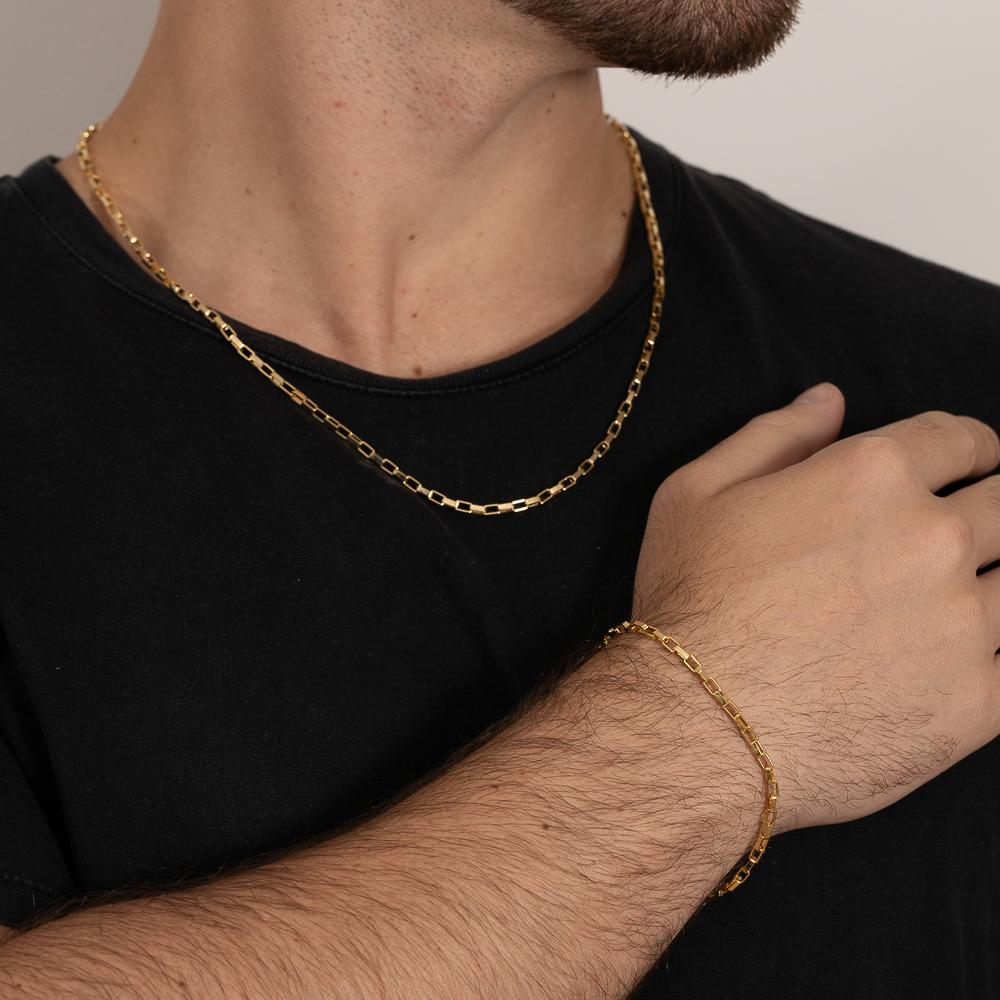 PULSEIRA MASCULINA ELO CARTIER QUADRADO BANHO OURO 18K