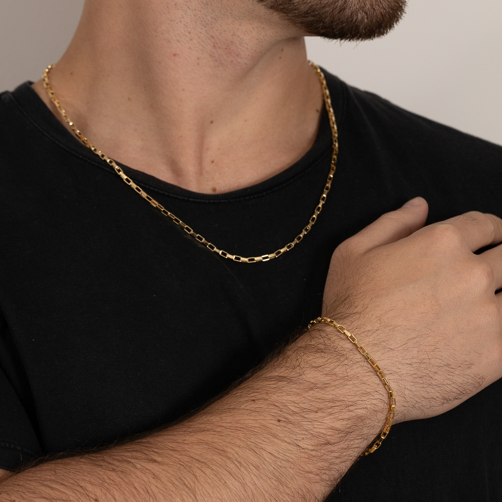 PULSEIRA MASCULINA ELO CARTIER QUADRADO BANHO OURO 18K
