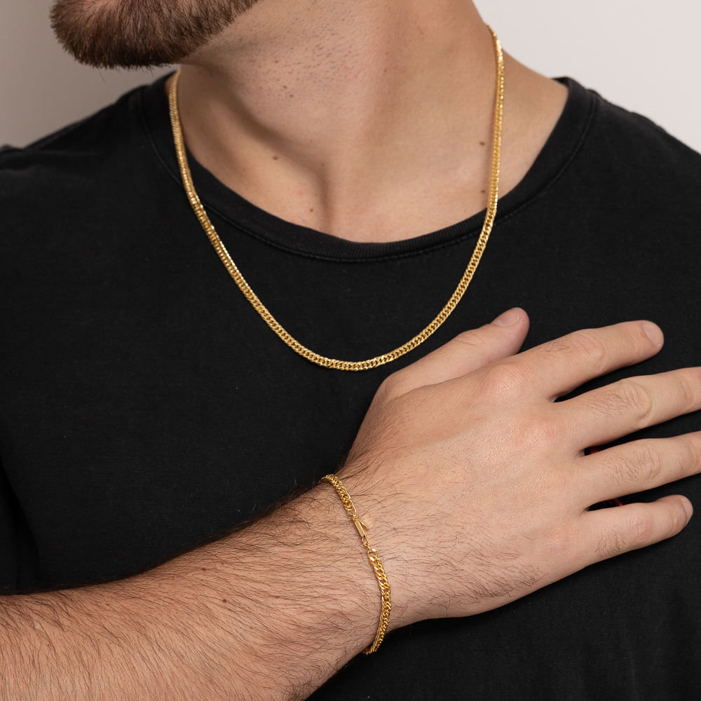 PULSEIRA MASCULINA ELO GRUMET DUPLO BANHO OURO 18K