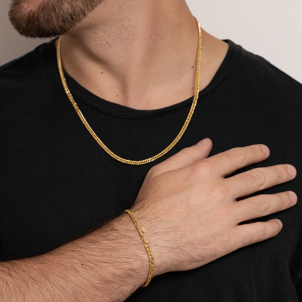 PULSEIRA MASCULINA ELO GRUMET DUPLO BANHO OURO 18K