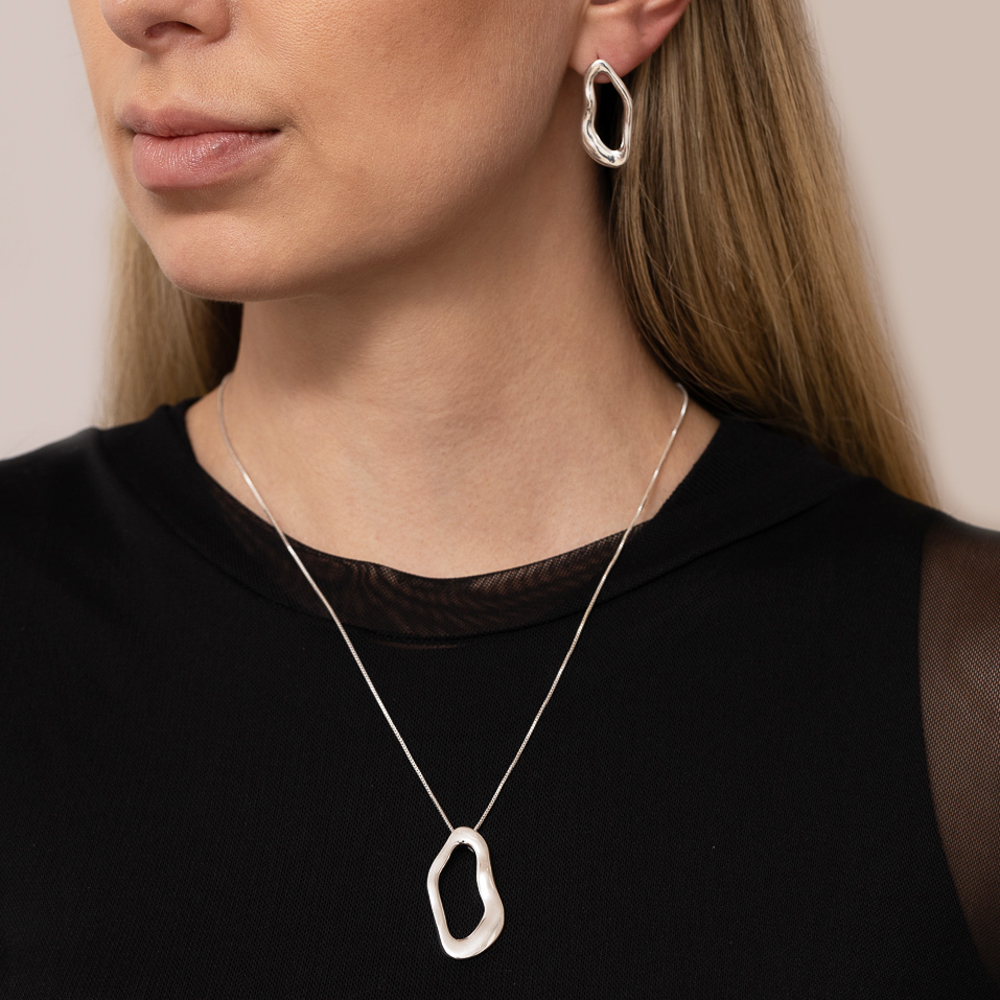 CONJUNTO ORGÂNICO LOSANGO VAZADO BANHO PRATA