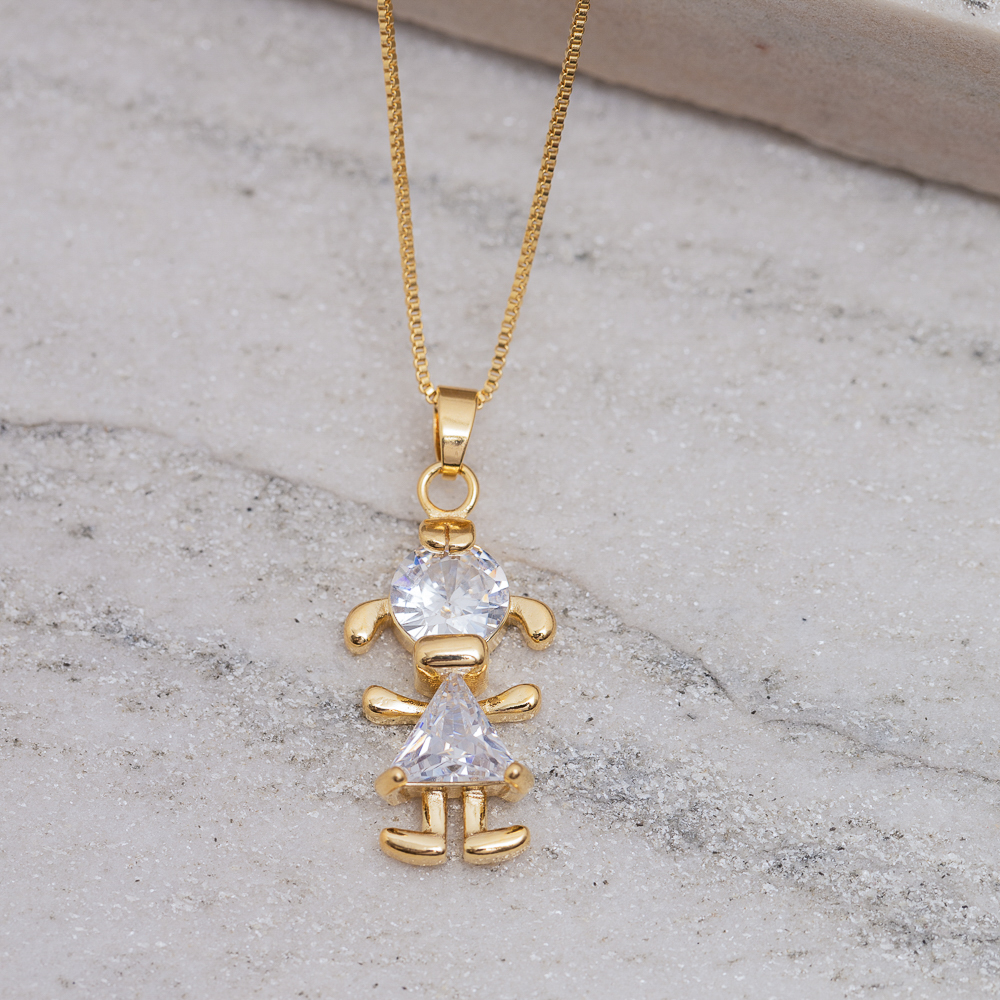 COLAR FILHOS MENINA COM PEDRA CRISTAL BANHO OURO 18K COLAR FILHOS MENINA COM PEDRA CRISTAL BANHO OURO 18K