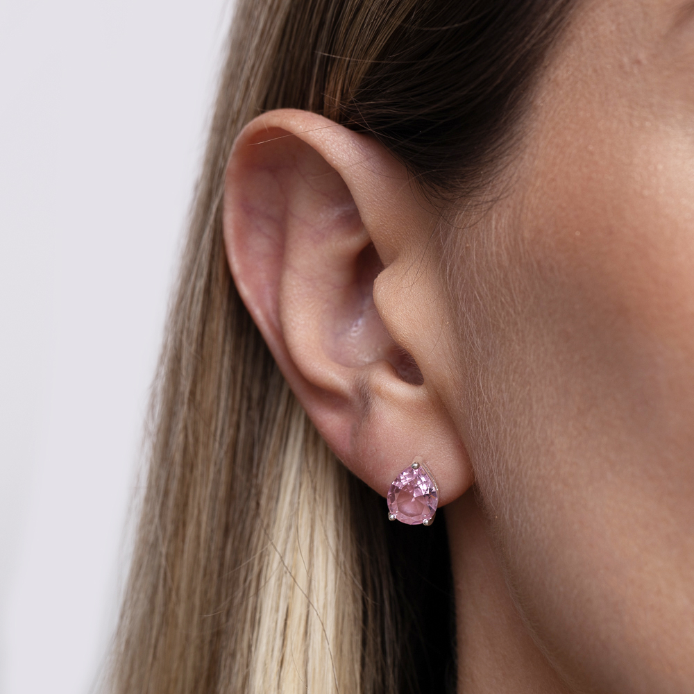 CONJUNTO GOTA COM PEDRA ROSA CLARO BANHO PRATA