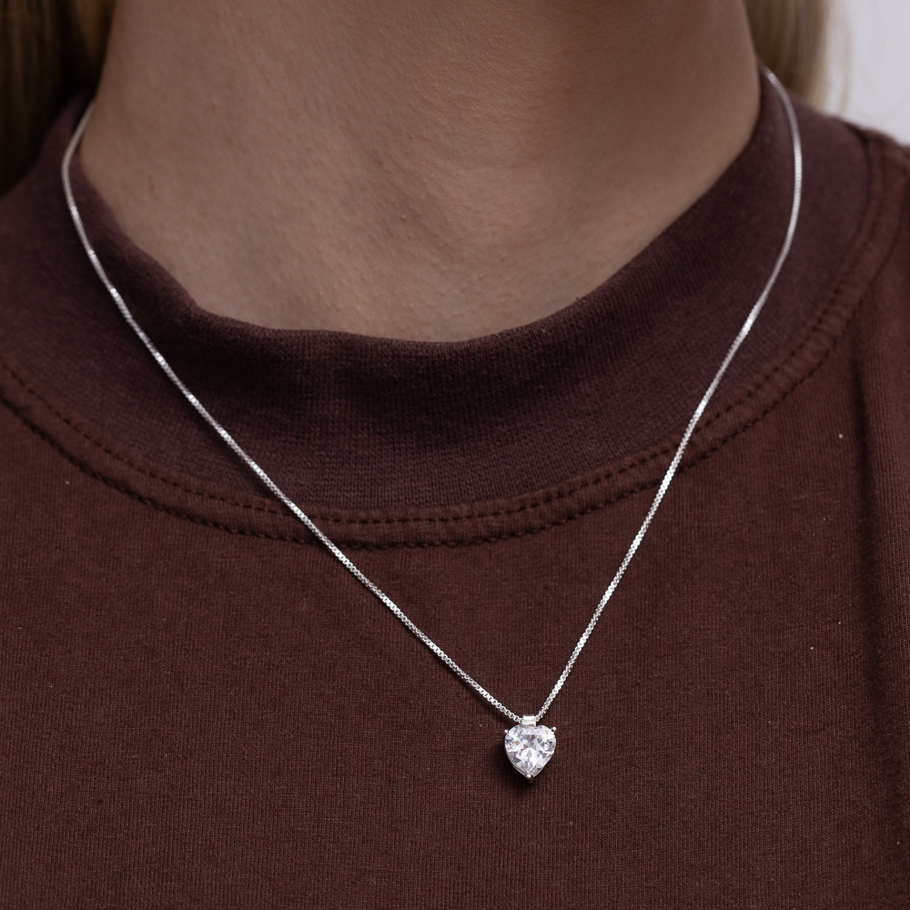 CONJUNTO CORAÇÃO PONTO DE LUZ CRISTAL BANHO PRATA