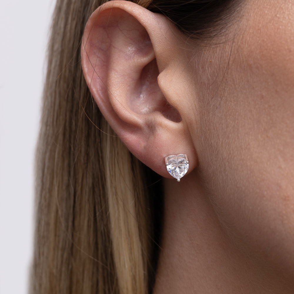 CONJUNTO CORAÇÃO PONTO DE LUZ CRISTAL BANHO PRATA