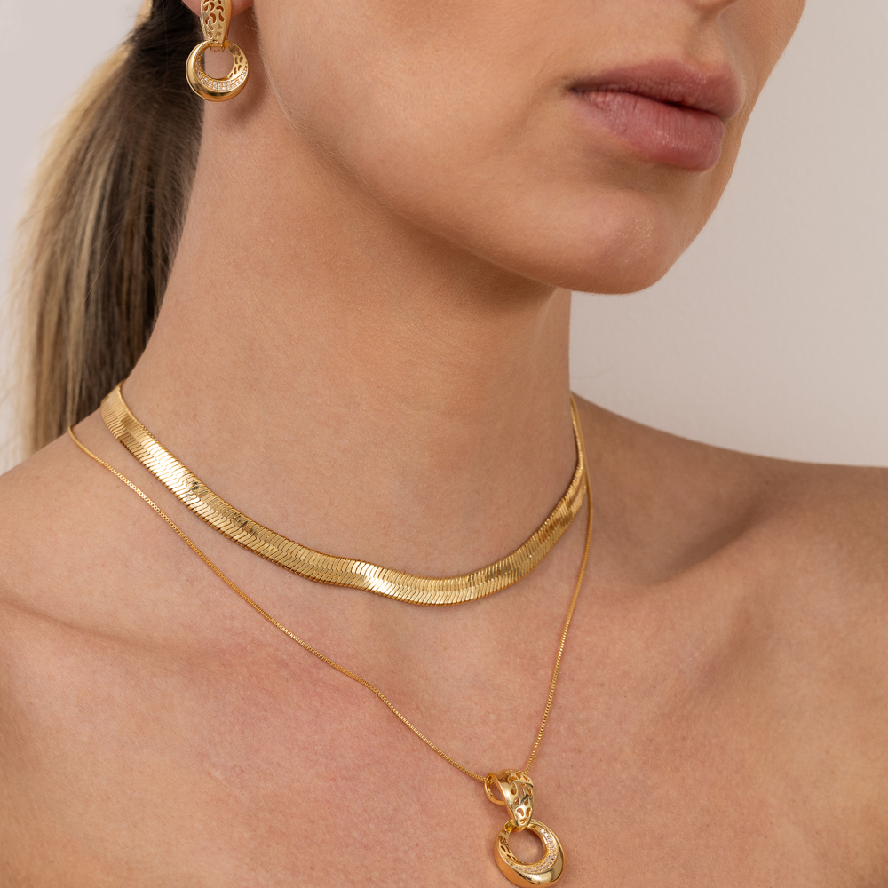 CONJUNTO FESTA CÍRCULO COM ZIRCÔNIAS BANHO OURO 18K