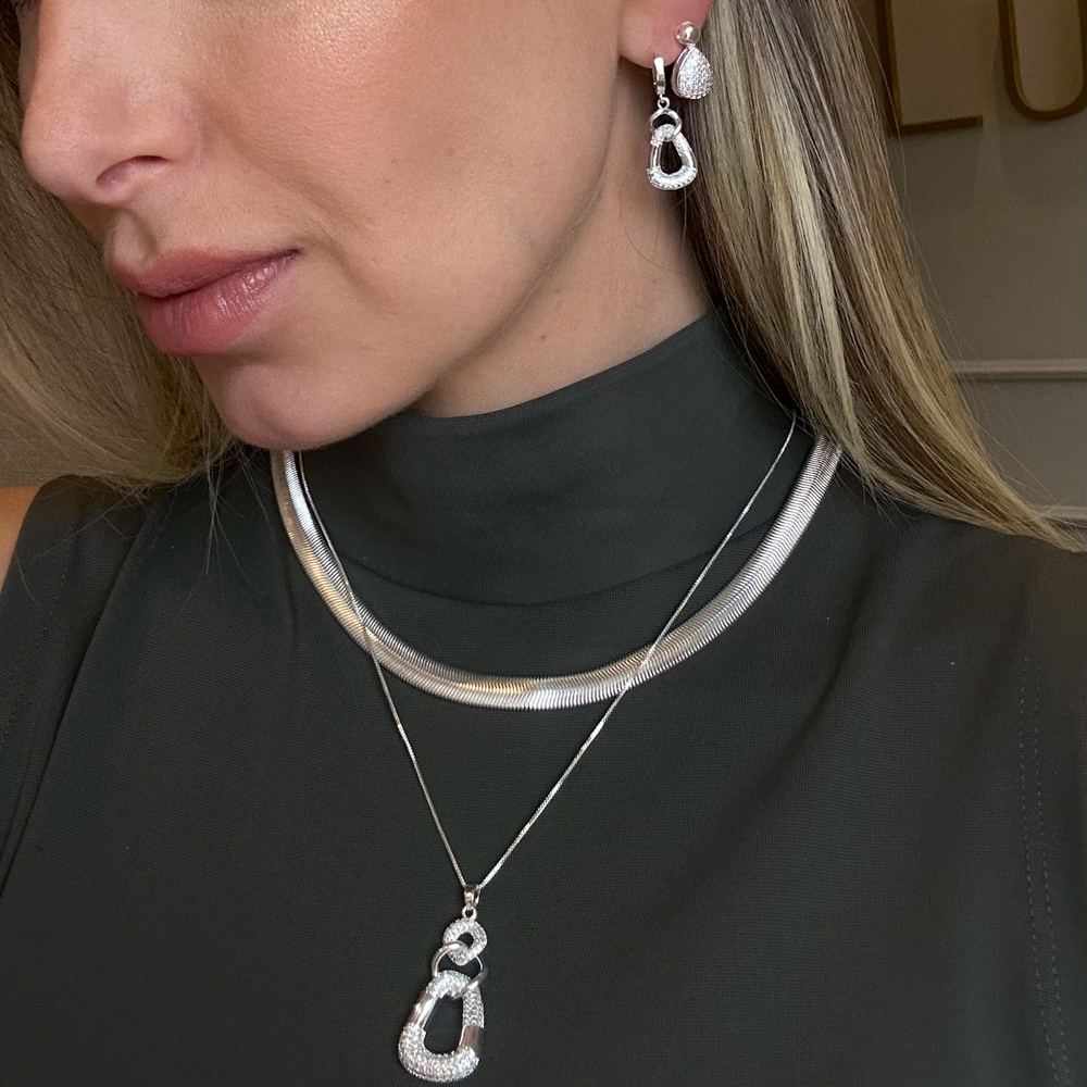 CONJUNTO FESTA ELEGANTE COM ZIRCÔNIAS BANHO PRATA