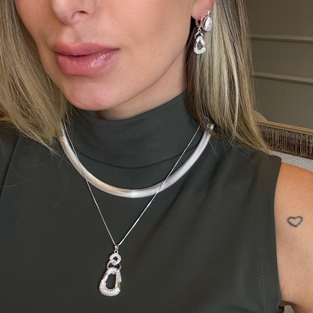 CONJUNTO FESTA ELEGANTE COM ZIRCÔNIAS BANHO PRATA