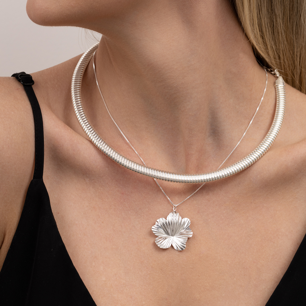 COLAR ARO MALHA LISO BANHO PRATA