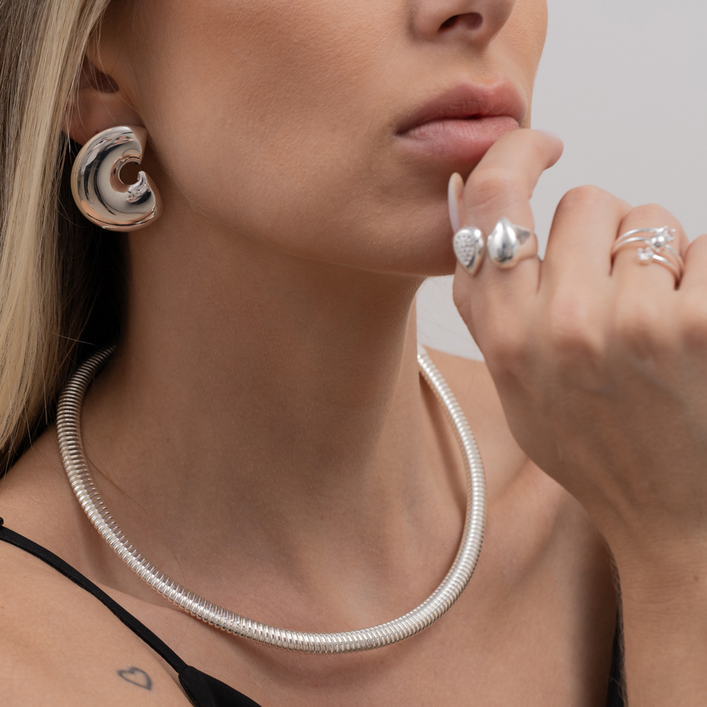 COLAR ARO MALHA LISO BANHO PRATA