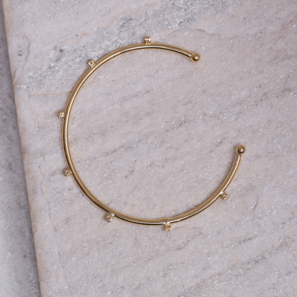 BRACELETE LISO E COM ZIRCÔNIAS BANHO OURO 18K