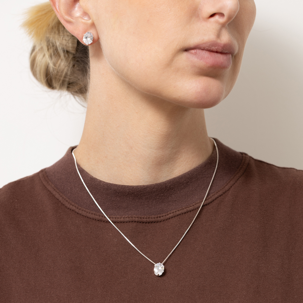 CONJUNTO PONTO DE LUZ OVAL CRISTAL BANHO PRATA